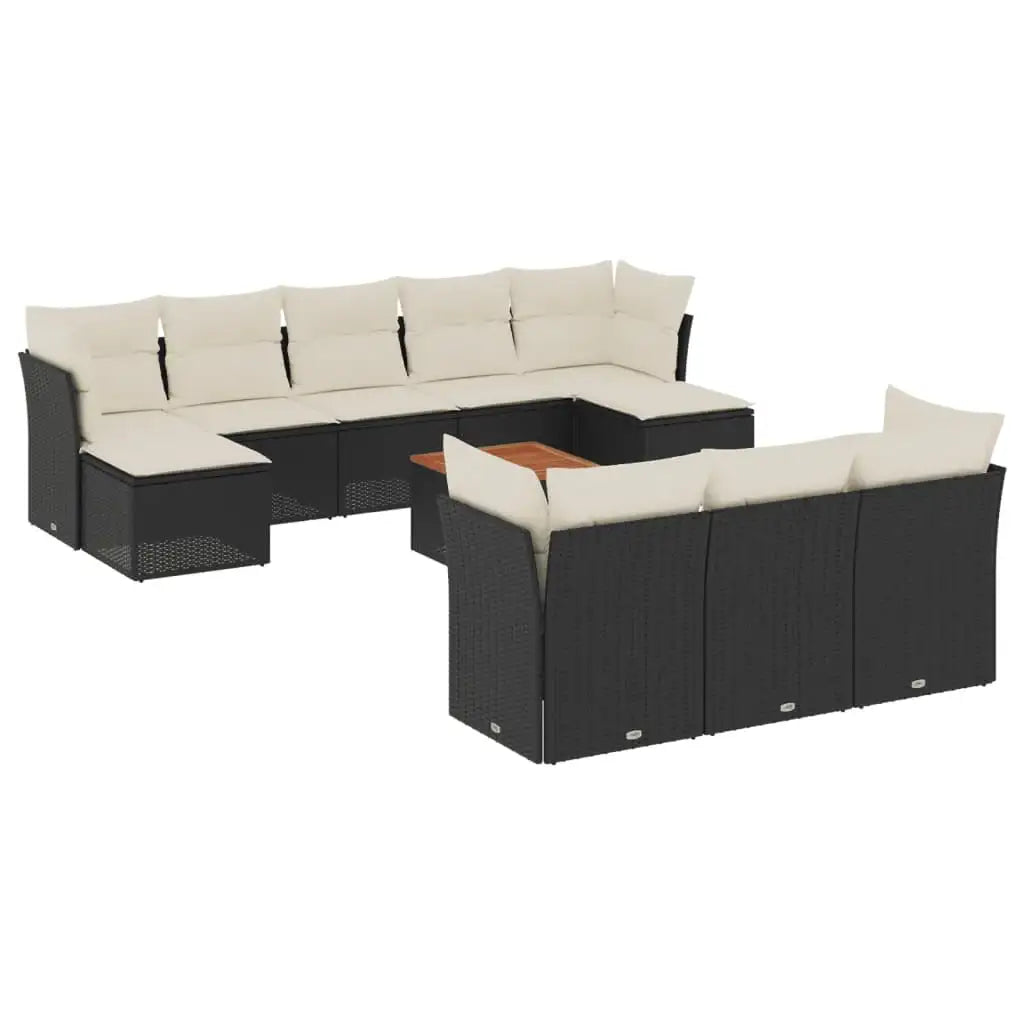 Set Divani da Giardino 11 pz con Cuscini in Polyrattan Nero - homemem39