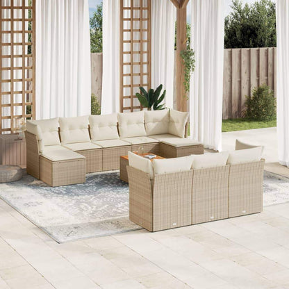 Set Divani da Giardino 11 pz con Cuscini Beige in Polyrattan - homemem39