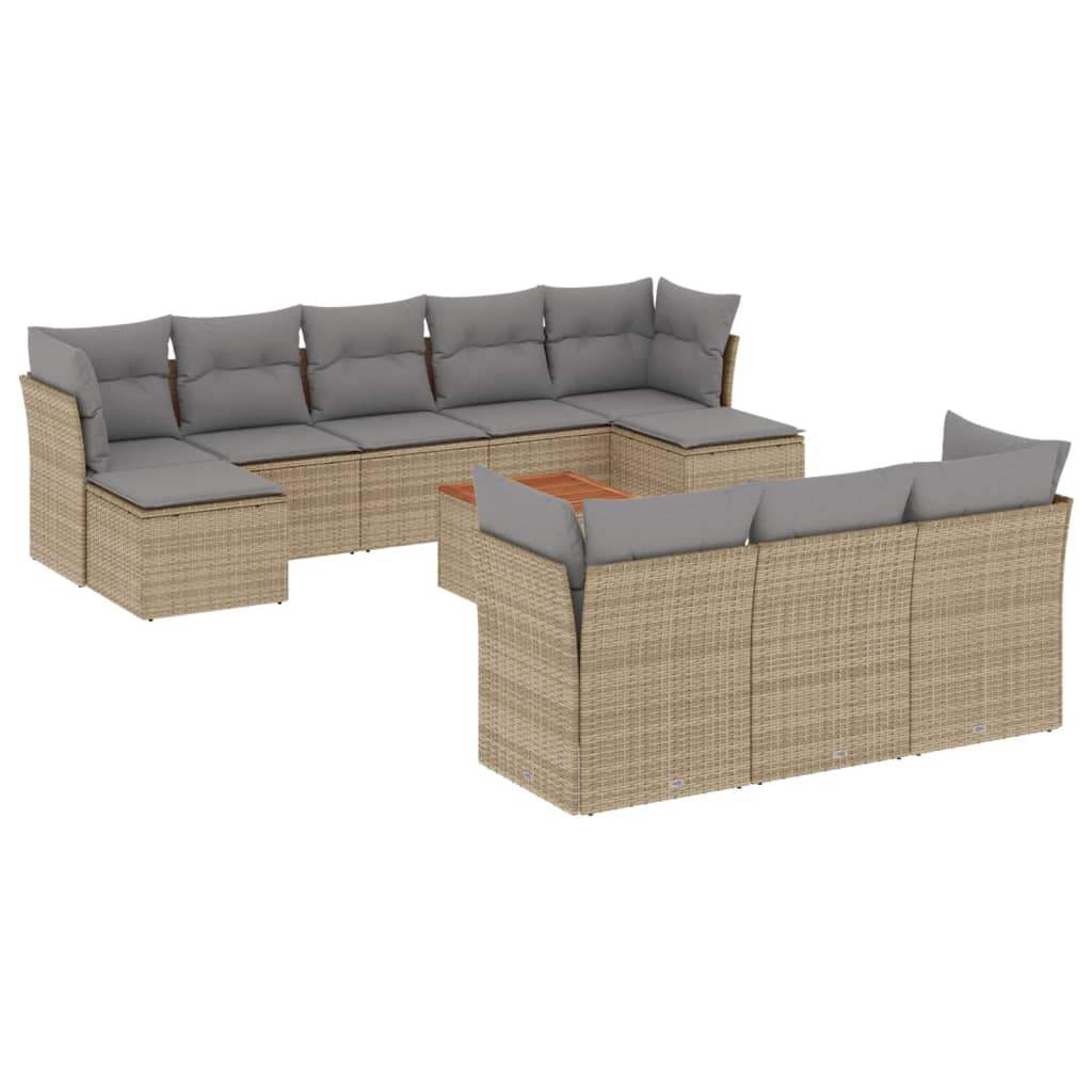Set Divani da Giardino 11 pz con Cuscini Beige in Polyrattan - homemem39