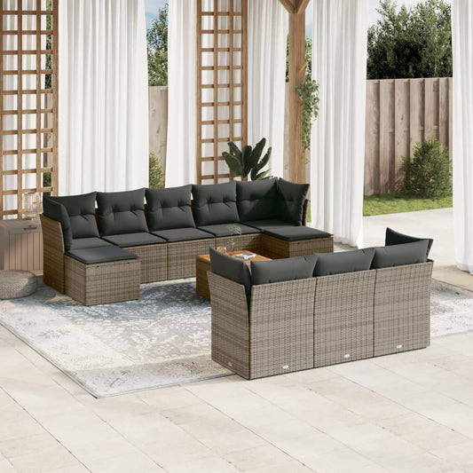 Set Divani da Giardino 11 pz con Cuscini in Polyrattan Grigio - homemem39