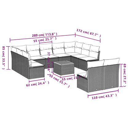 Set Divani da Giardino 12 pz con Cuscini Nero in Polyrattan | homemem39