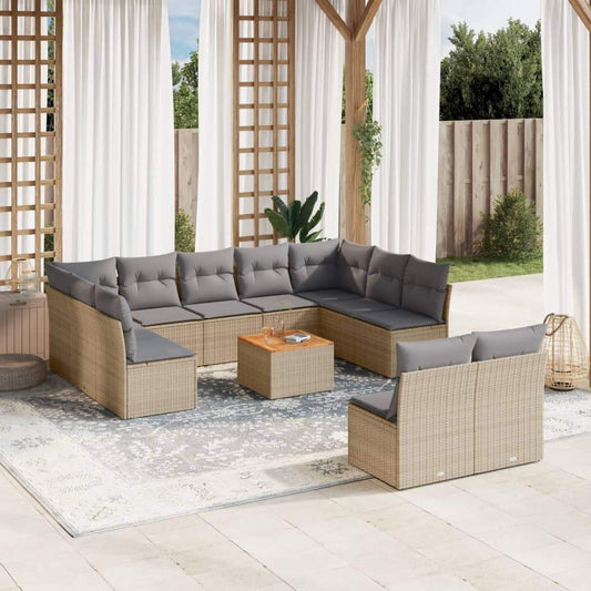 Set Divani da Giardino 12 pz con Cuscini Beige in Polyrattan - homemem39