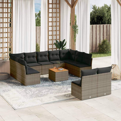 Set Divani da Giardino 12 pz con Cuscini Grigio in Polyrattan - homemem39