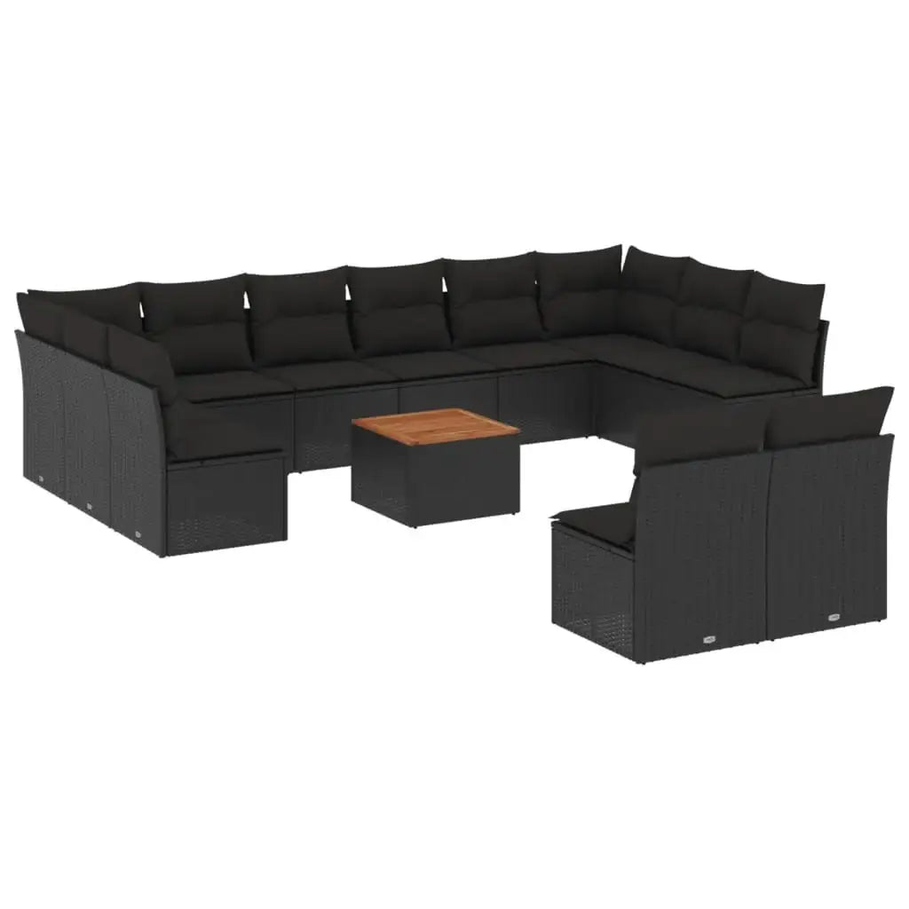 Set Divani da Giardino 13pz con Cuscini Nero in Polyrattan - homemem39