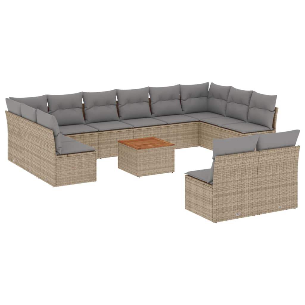Set Divano da Giardino 13 pz con Cuscini Beige in Polyrattan - homemem39