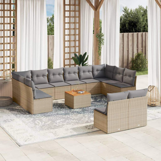 Set Divano da Giardino 13 pz con Cuscini Beige in Polyrattan - homemem39