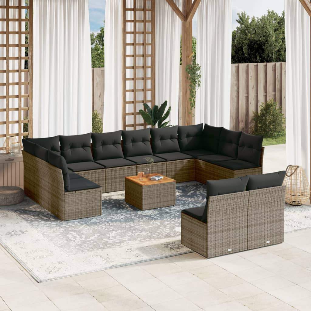 Set Divani da Giardino 13 pz con Cuscini Grigio in Polyrattan - homemem39