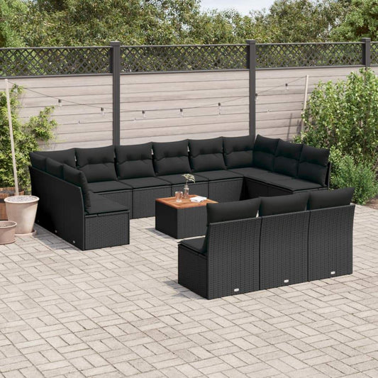 Set Divani da Giardino 14pz con Cuscini in Polyrattan Nero - homemem39