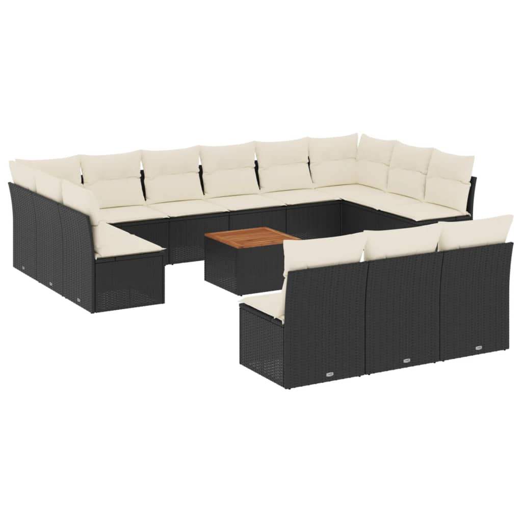 Set Divani da Giardino 14pz con Cuscini in Polyrattan Nero - homemem39