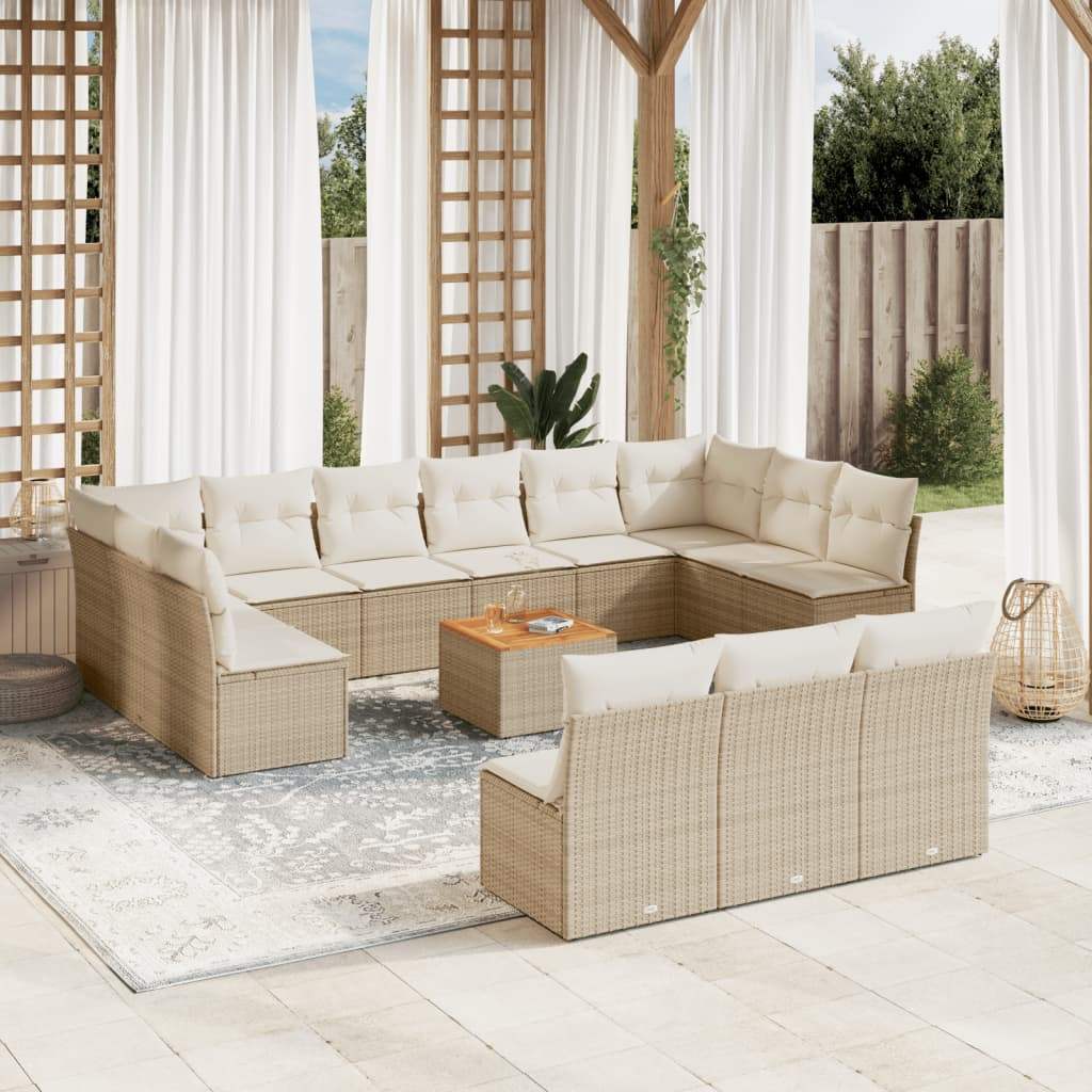 Set Divani da Giardino 14pz con Cuscini in Polyrattan Beige - homemem39