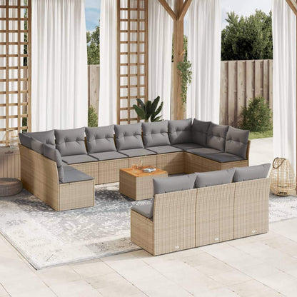 Set Divani da Giardino 14pz con Cuscini in Polyrattan Beige - homemem39