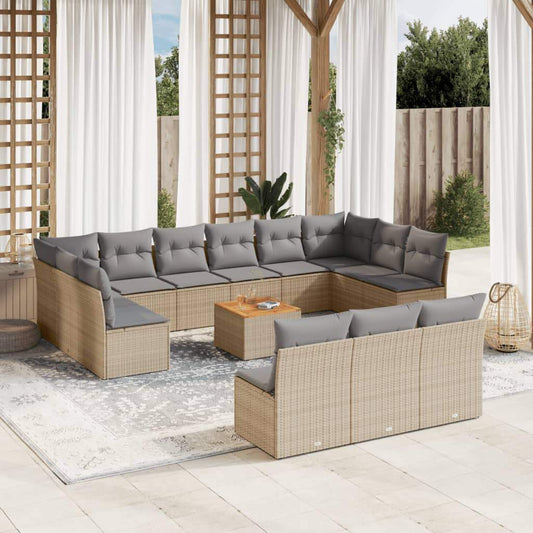 Set Divani da Giardino 14pz con Cuscini in Polyrattan Beige - homemem39