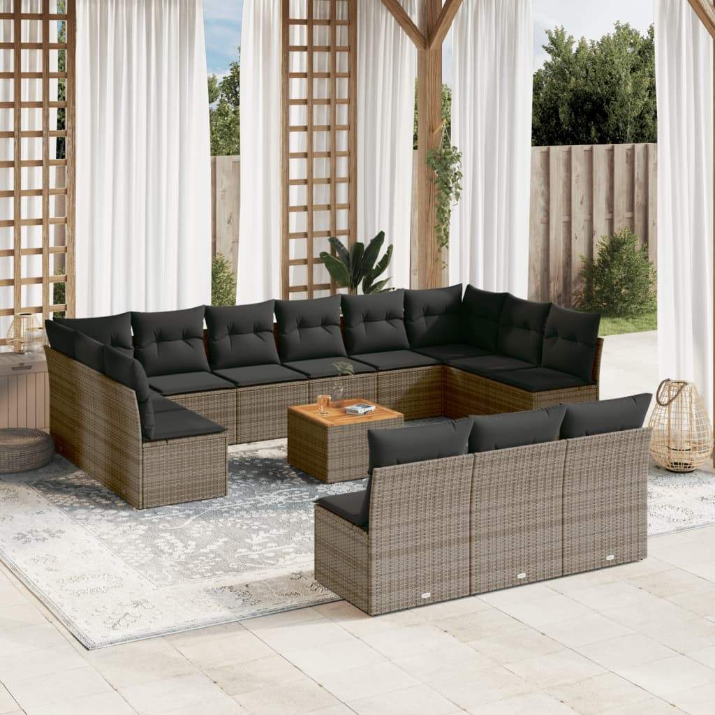 Set Divani da Giardino 14pz con Cuscini in Polyrattan Grigio - homemem39