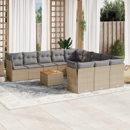 Set Divani da Giardino 12 pz con Cuscini Beige in Polyrattan - homemem39
