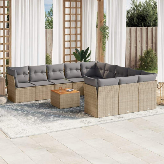 Set Divani da Giardino 12 pz con Cuscini Beige in Polyrattan - homemem39