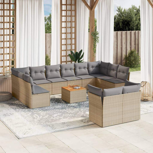 Set Divano da Giardino 13 pz con Cuscini Beige in Polyrattan - homemem39