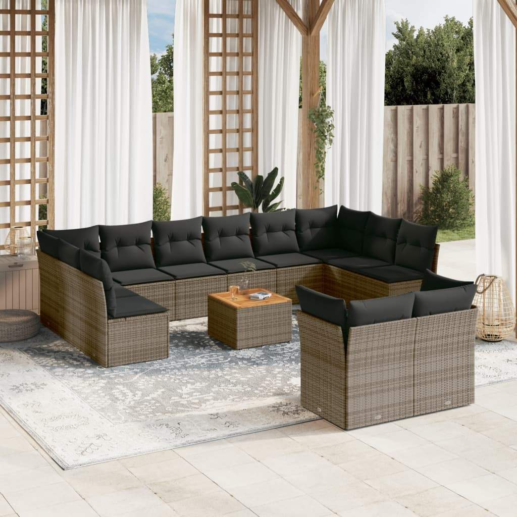 Set Divani da Giardino 13 pz con Cuscini Grigio in Polyrattan - homemem39