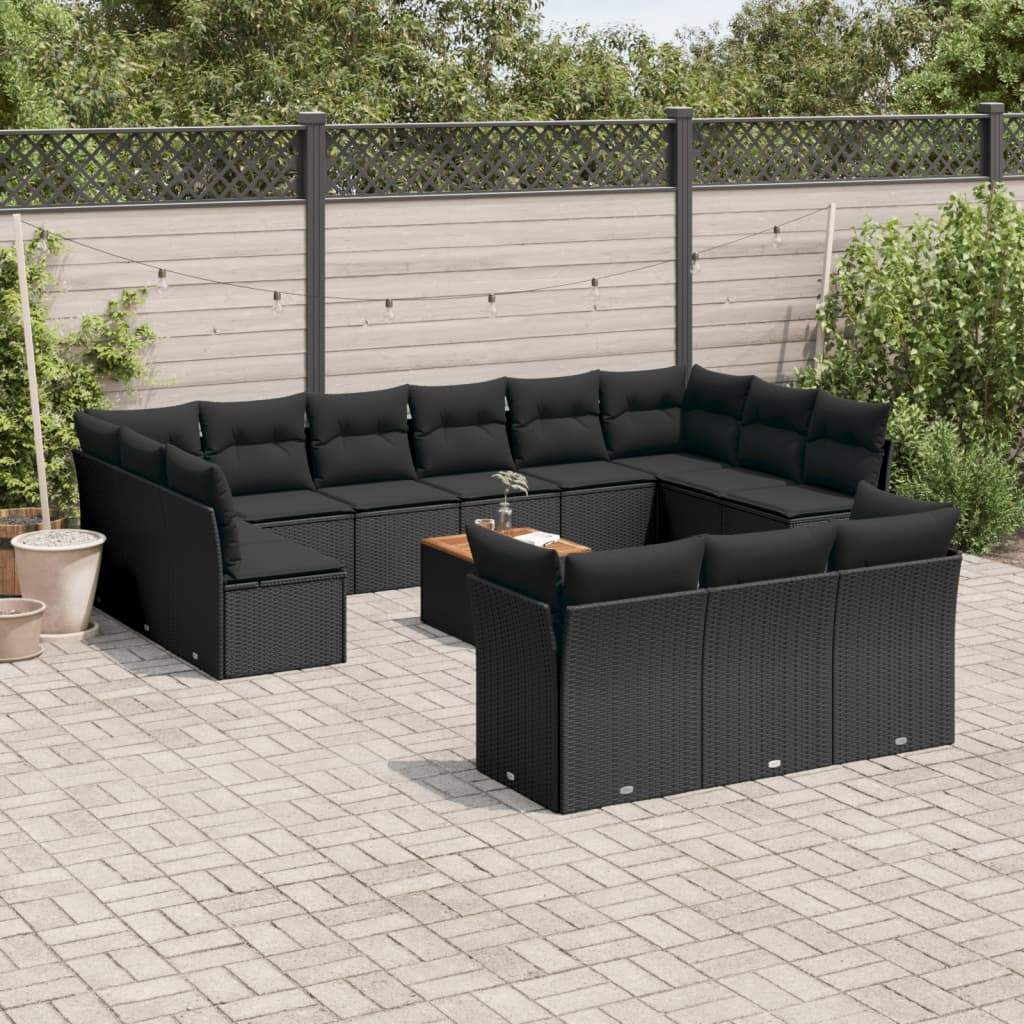 Set Divani da Giardino 14pz con Cuscini in Polyrattan Nero - homemem39