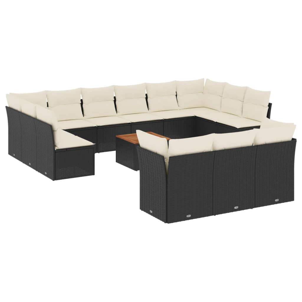 Set Divani da Giardino 14pz con Cuscini in Polyrattan Nero - homemem39