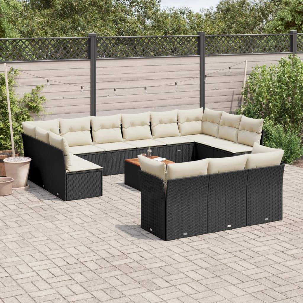 Set Divani da Giardino 14pz con Cuscini in Polyrattan Nero - homemem39