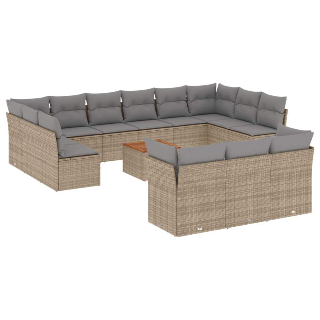 Set Divani da Giardino 14pz con Cuscini in Polyrattan Beige - homemem39