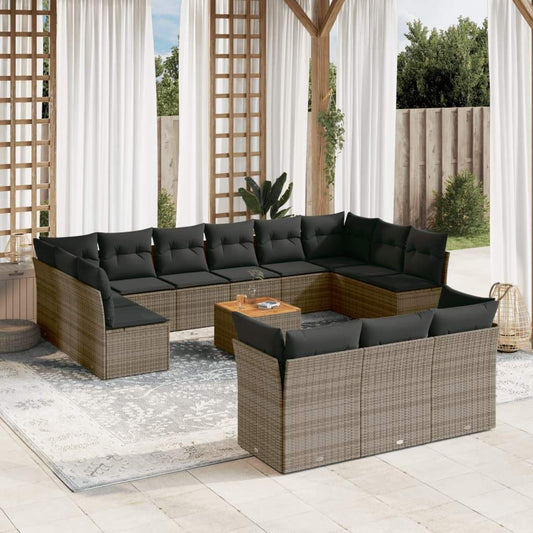 Set Divani da Giardino 14pz con Cuscini in Polyrattan Grigio - homemem39