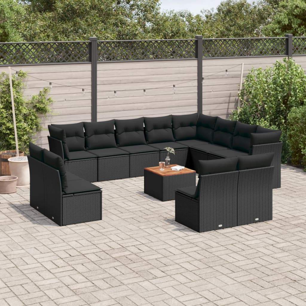 Set Divani da Giardino 13pz con Cuscini Nero in Polyrattan - homemem39