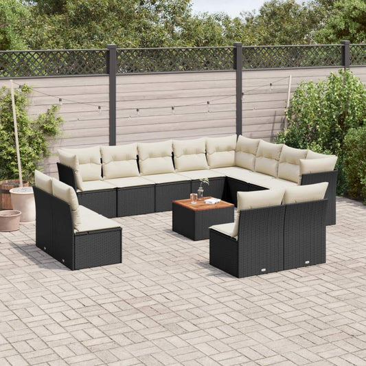Set Divani da Giardino 13pz con Cuscini Nero in Polyrattan - homemem39