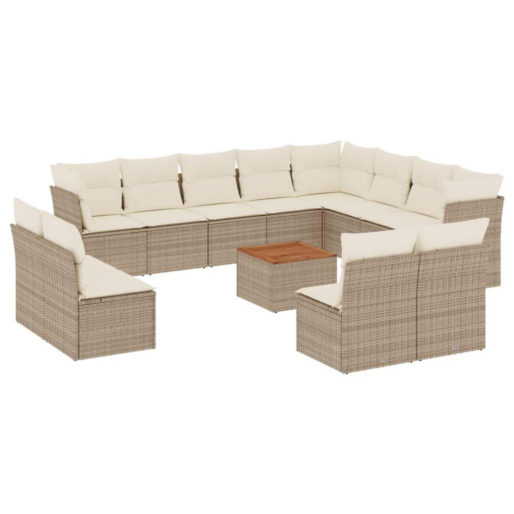 Set Divano da Giardino 13 pz con Cuscini Beige in Polyrattan - homemem39