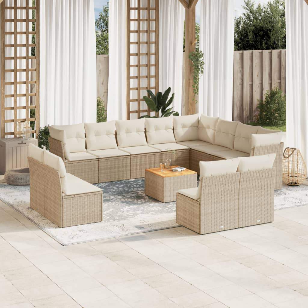 Set Divano da Giardino 13 pz con Cuscini Beige in Polyrattan - homemem39