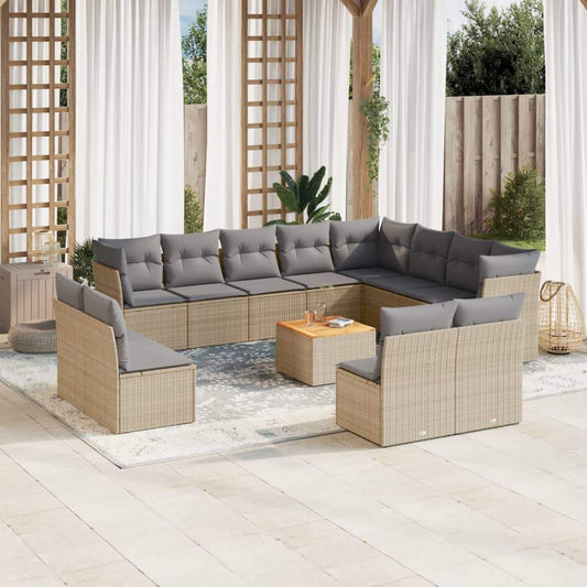 Set Divano da Giardino 13 pz con Cuscini Beige in Polyrattan - homemem39