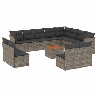 Set Divani da Giardino 13 pz con Cuscini Grigio in Polyrattan - homemem39