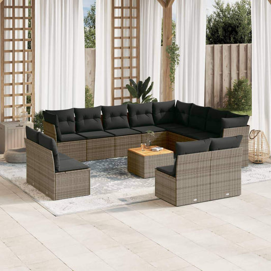Set Divani da Giardino 13 pz con Cuscini Grigio in Polyrattan - homemem39