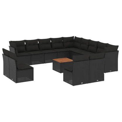 Set Divani da Giardino 14pz con Cuscini in Polyrattan Nero - homemem39