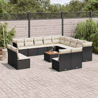 Set Divani da Giardino 14pz con Cuscini in Polyrattan Nero - homemem39