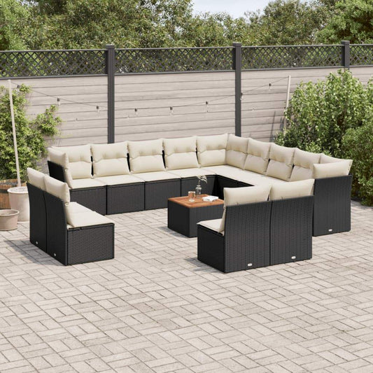 Set Divani da Giardino 14pz con Cuscini in Polyrattan Nero - homemem39