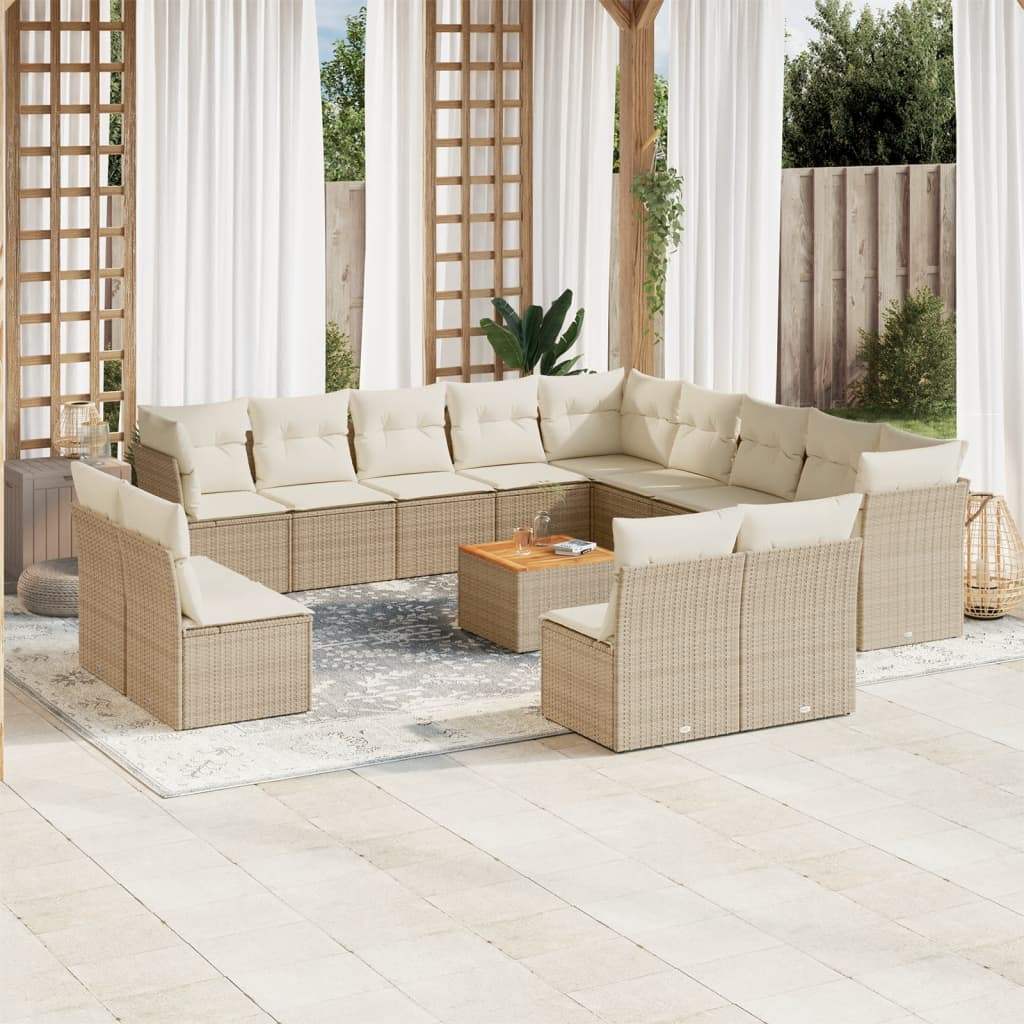 Set Divani da Giardino 14pz con Cuscini in Polyrattan Beige - homemem39