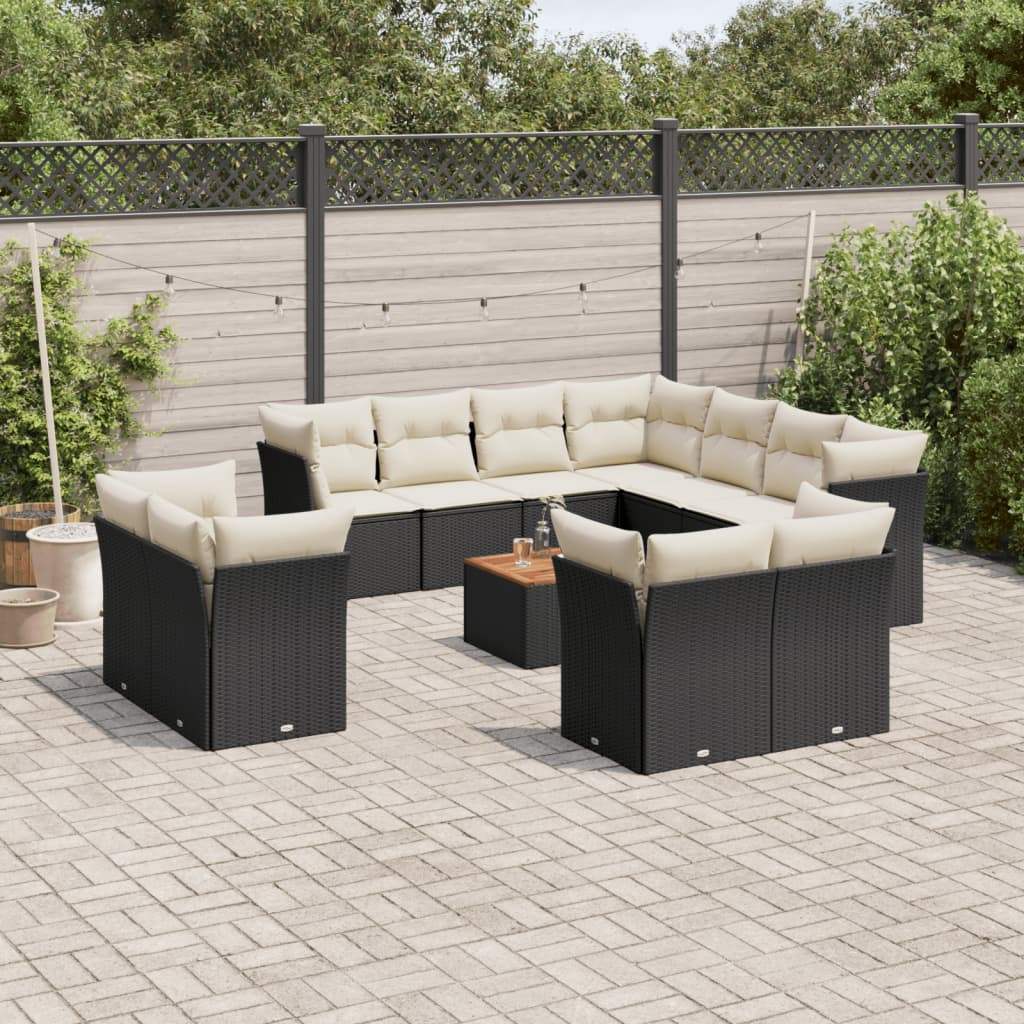 Set Divani da Giardino 12 pz con Cuscini Nero in Polyrattan - homemem39