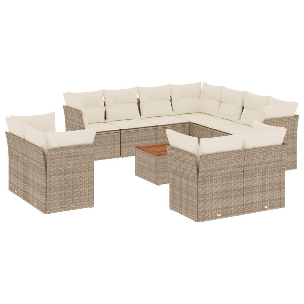Set Divani da Giardino 12 pz con Cuscini Beige in Polyrattan - homemem39