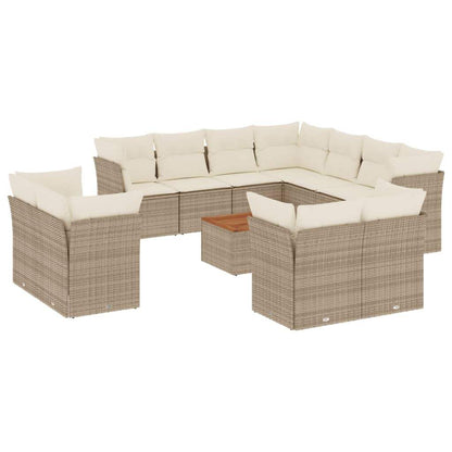 Set Divani da Giardino 12 pz con Cuscini Beige in Polyrattan - homemem39