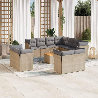 Set Divani da Giardino 12 pz con Cuscini Beige in Polyrattan - homemem39