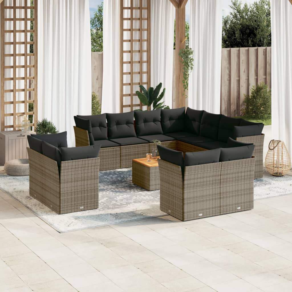 Set Divani da Giardino 12 pz con Cuscini Grigio in Polyrattan - homemem39