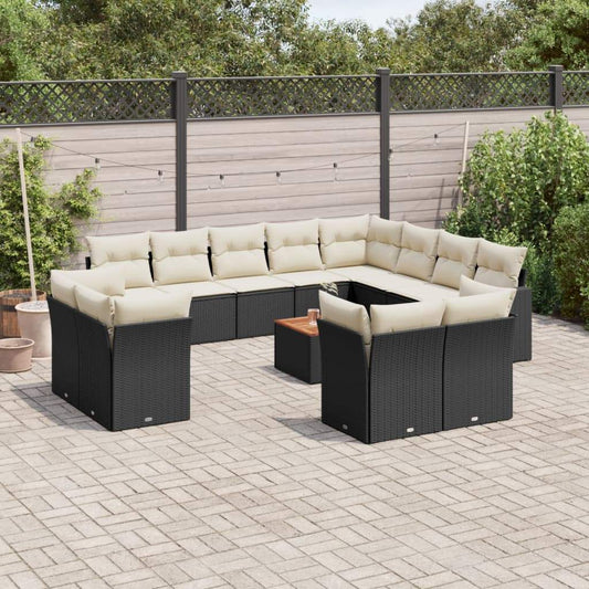 Set Divani da Giardino 13pz con Cuscini Nero in Polyrattan - homemem39