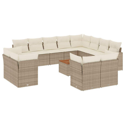 Set Divano da Giardino 13 pz con Cuscini Beige in Polyrattan - homemem39