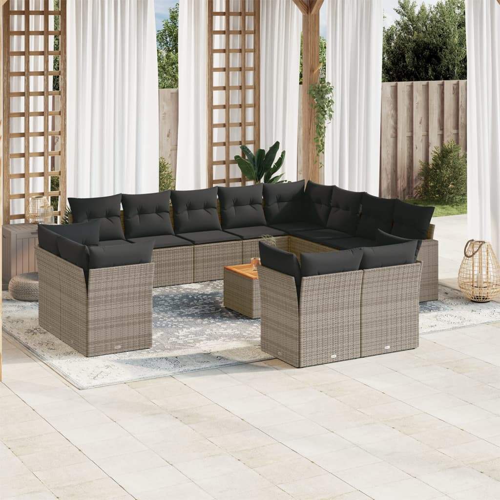 Set Divani da Giardino 13 pz con Cuscini Grigio in Polyrattan - homemem39
