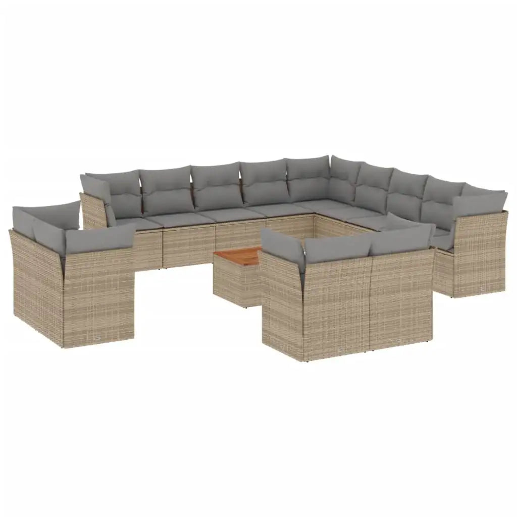 Set Divani da Giardino 14pz con Cuscini in Polyrattan Beige - homemem39