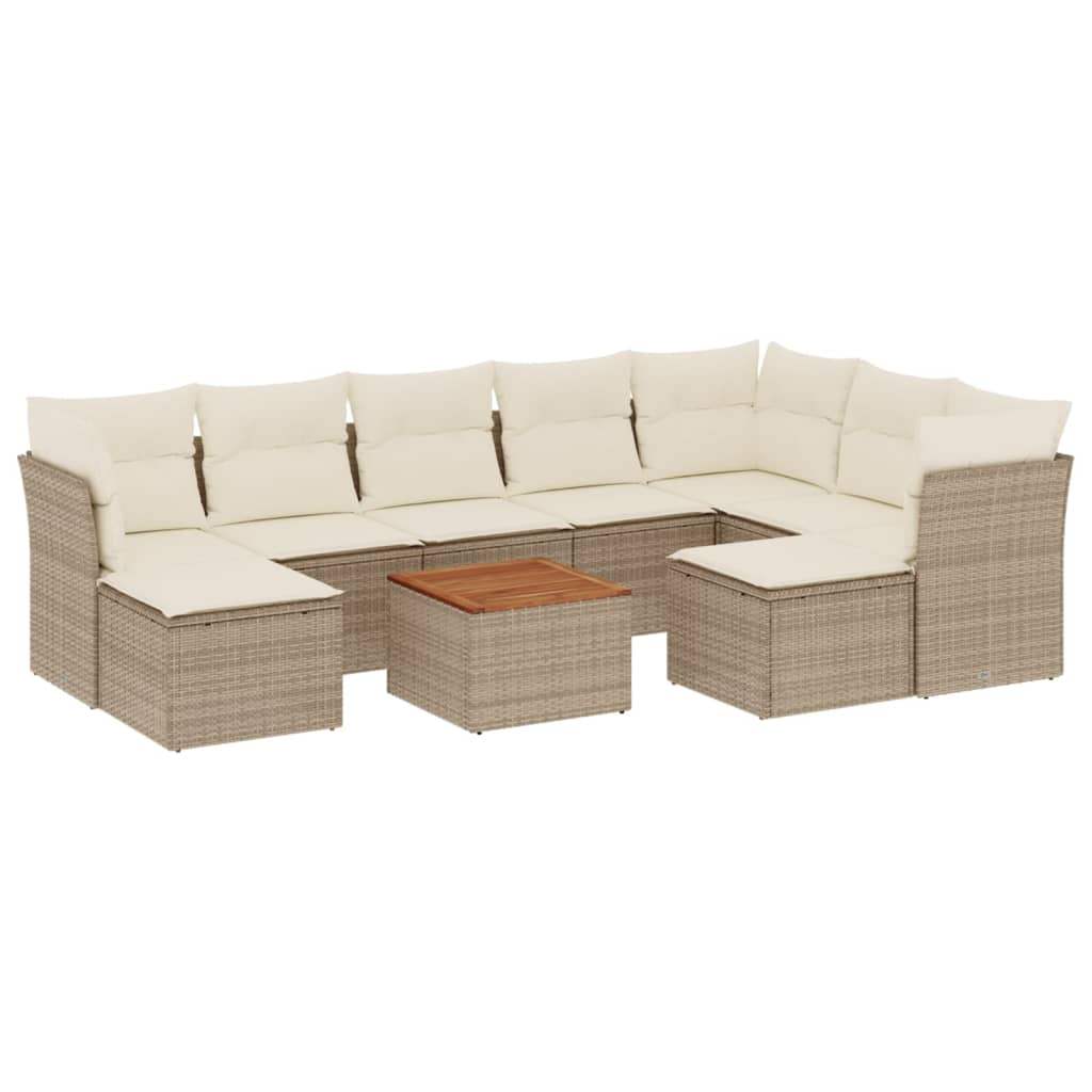 Set Divano da Giardino 10 pz con Cuscini Beige in Polyrattan - homemem39