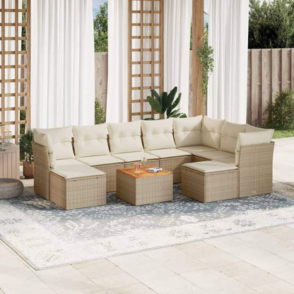 Set Divano da Giardino 10 pz con Cuscini Beige in Polyrattan - homemem39