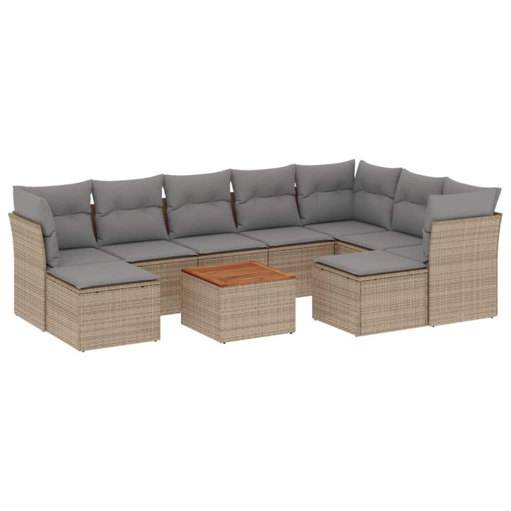 Set Divano da Giardino 10 pz con Cuscini Beige in Polyrattan - homemem39