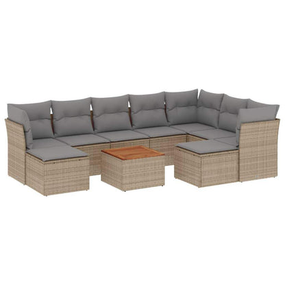 Set Divano da Giardino 10 pz con Cuscini Beige in Polyrattan - homemem39